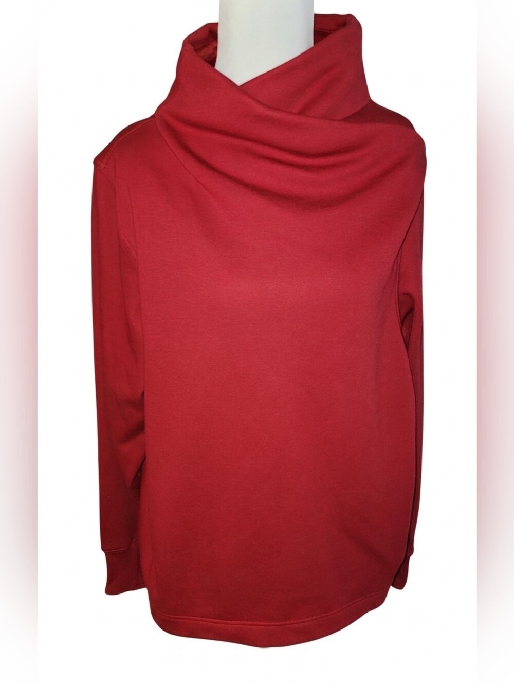Athleta Cozy Karma Asymmetrical Pullover Red Cowl Neck Fleece Sweatshirt L NWT